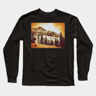 Sepia toned photo of snow capped mountains in Switzerland Long Sleeve T-Shirt